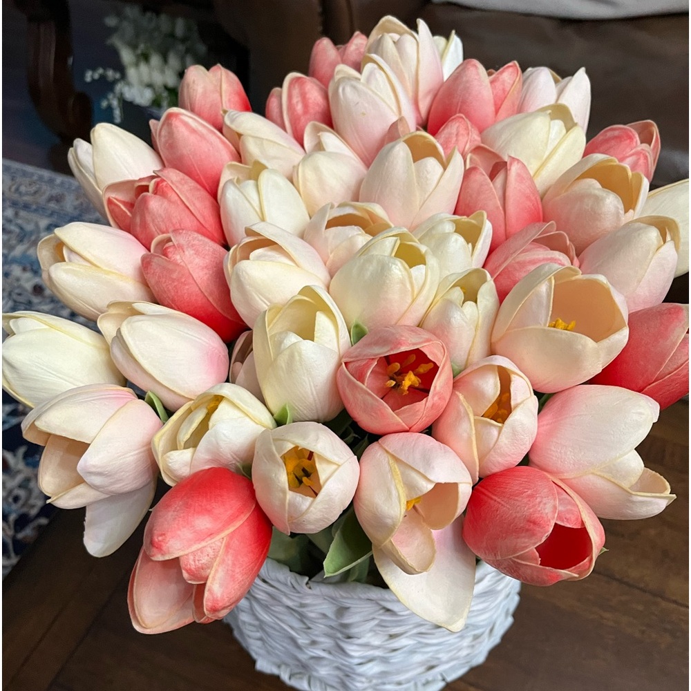 Beautiful tulips basket vase.
